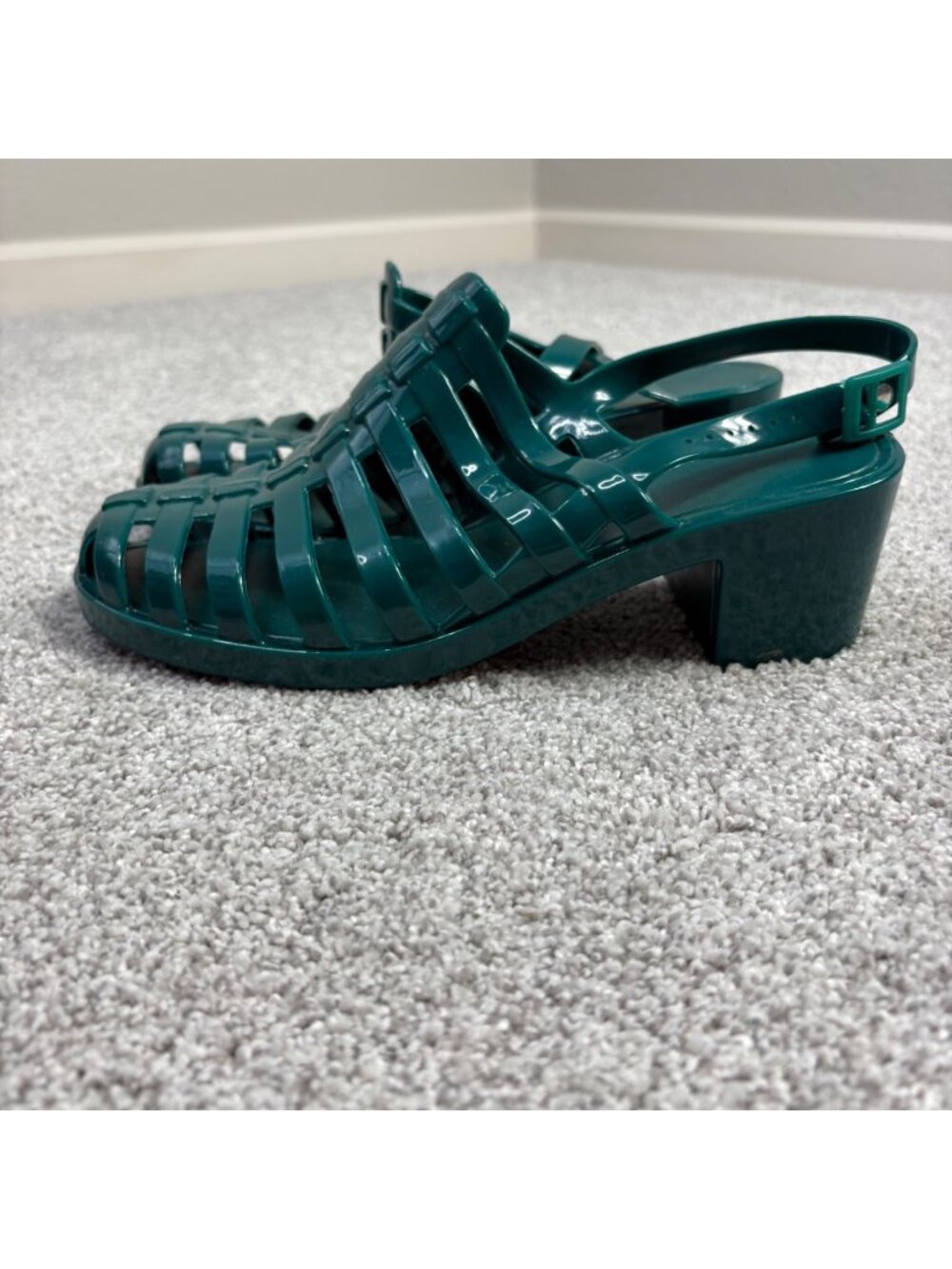 Daeful Jelly Sandals Womens 9 Slingback Green Summer Block Heel